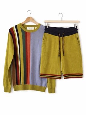 Propaganda Agency Pima Cotton Knit Set M Colorblock Sweater Shorts Peru Unisex